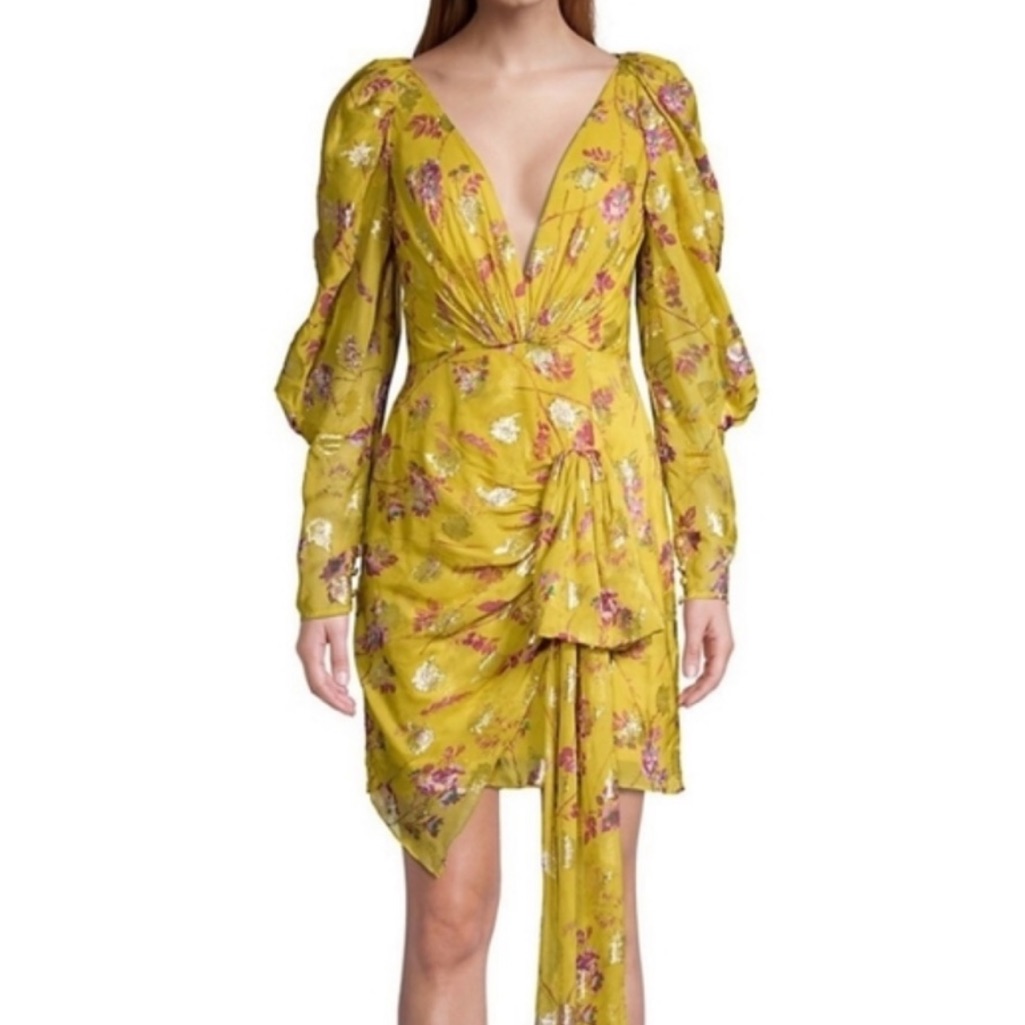 Flor Et Al Ruffle Silk Floral Yellow Dress  Brand New With Tags Size 6